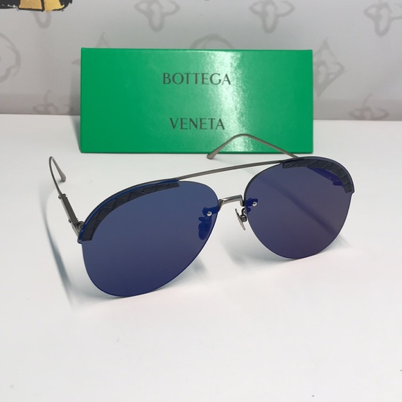 New Authentic Bottega Veneta BV0242S 003 Sunglasses – Blue Pilot Aviator main image 14